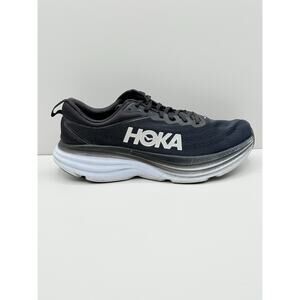 Size 12.5D Hoka One One Bondi 8 Mens Black White Lace-Up Running Shoes Sneakers